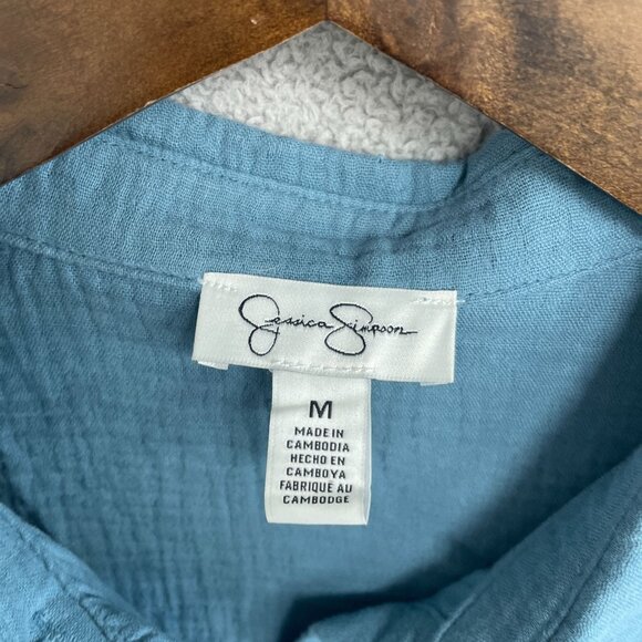 NEW Jessica Simpson Gauze Women's M Blue Button-Down Short sleeve Shirt - Picture 7 of 9
